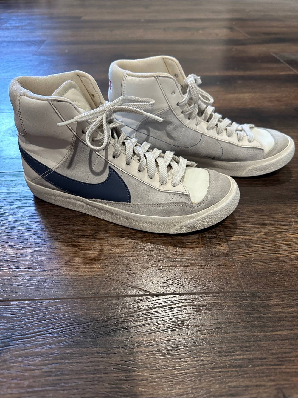 Nike High-Top Sneakers White with Blue Swoosh - youth